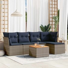 6-teiliges Gartensofa-Set mit Kissen, grau, Polyrattan