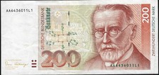 200 Deutsche Mark Schein 2. Januar 1996 - gebrauchte Umlauferhaltung