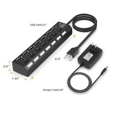USB 2.0 Hub 7 Anschlüsse Adapter Splitter mit Netzteil