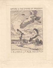 Exlibris Bookplate Radierung Otto Ubbelohde 1867-1922 Landschaft Kraniche