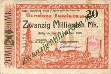 Ennigerloh Gemeinde 20 Milliarden Mark 1923 gebraucht M-Füsse gleichmässig Loch