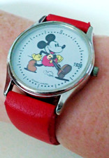 Flache Armbanduhr "Micky Mouse 1930",  Disney Avronel Esclusif, rotes Armband,