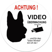 Achtung Videoüberwachung Schild Metall 10 cm Freilaufender Hund Aufkleber