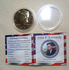 Half Dollar, John F. Kennedy, vergoldet, Farbmotiv, Kalt-Emailletechnik