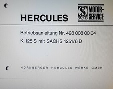 Hercules K125 S + Sachs Motor 1251/6D Betriebsanleitung Bedienungsanleitung 1977