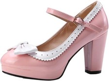 Gr40 Damen Blockabsatz High Heels Pumps Plateau Lack Mary Jane Damen Schuhe