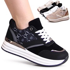 Damen Plateau Sneaker Print Keil Halbschuhe Keilabsatz Turnschuhe Lace Up
