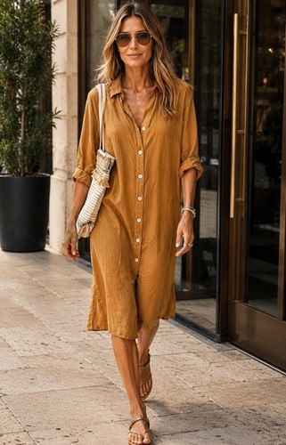 Kleid moqanu leinenkleid - kleid, camel