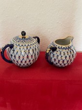 Lomonosov Porzellan Kobaltnetz, Milchkännchen & Zuckerdose