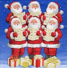 3 Servietten ~ Weihnachten, Weihnachtsmann-Chor, Noten, Geschenke ~ 33x33 cm