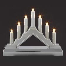 Leuchter LED Deko Weihnachten Menora silber Winter Beleuchtung 7 LED warmweiß 