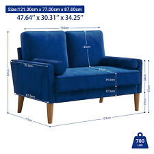 121 cm Samt Kleines Sofa Loveseat Gepolsterte Couch für Räume 2-Sitzer Couches