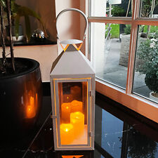 Große Luxus Gartenlaterne Windlicht Laterne weiß Metall Glas H54cm