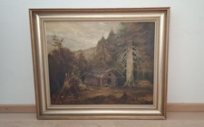 Ölgemälde m. Goldrahmen, Motiv  Bärnlochhütte 1911, Bayer. Wald