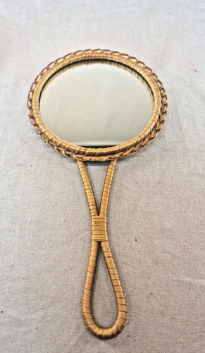 Handspiegel vintage rattan - handspiegel,