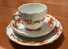 Meissen Porzellan Moccagedeck 3tlg, reicher Hofdrache koralle, Handmalerei,1.Whl