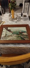 VINTAGE 1952 German Alpine OIL PAINTING Signed M.E. Mittenwald Church Bavaria NR