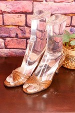 Vintage orig 70er Disco Riemchen Sandalen braun Leder Highheels 37