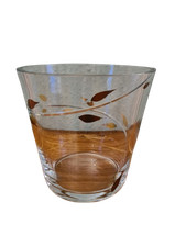 EISCH Künstler Glas Vase Schale Kübel Dekor goldene Blätter 18cm