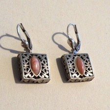 925/SILBER OHRRINGE MIT RHODOCHROSIT, Vintage