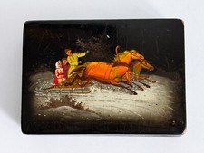 Russische Lackdose Fedoskino Miniaturmalerei Troika mehrfach signiert