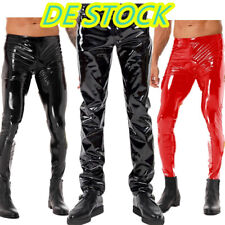DE!Herren Lack Leder Hose Pants Wetlook Leggings Lackoptik Lederhose Slim Fit