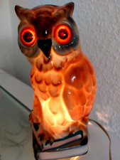 Porzellan Rauchverzehrer Duft Tischlampe Eule Uhu Vintage 1950er Jahre 