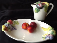 XL Obstschale 40 cm & Sangria Krug mit plastischen Früchten Italienische Keramik