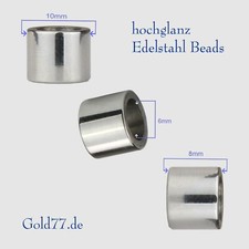 Beads Perlen Edelstahl Silber Glatt | Gross-Loch 6mm | Bartperle | 1/2/5 Stück
