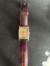 Emporio Armani Herren Armbanduhr Rechteckig Lederarmband Braun Silber Vintage