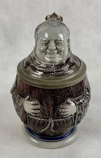 BIERKRUG MÖNCH ANTIK MERKELBACH & WICK FIGURENKRUG STEINZEUG ZINNDECKEL 1890 TOP