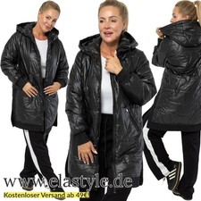 Steppmantel / Jacke lang Damen Parka Anorak Schlitz & Kapuze Schwarz | S bis 7XL