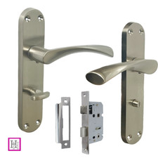 TÜRGRIFF Modernes WC / BADEZIMMER Satin mit GEWÖLBTER HEBELGRIFF + BADEZIMMERSCHLOSS