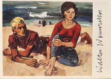 Walter Womacka: "Am Strand", signierte Postkarte, 15 x 10,5 cm