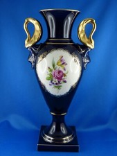 Vintage Porzellan Vase Lindner Kueps Bavaria Echt Kobalt  Blumen Golddekor 30cm