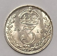 3 Pence Grossbritannien 1919- King George V Silber / Erhaltung