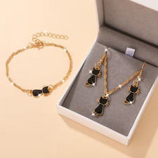 Katzen Damen Schmuckset Gold