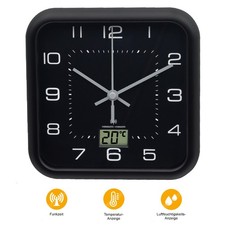 Funk-Wanduhr eckig Schwarz
