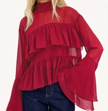 Wunderschöne Bluse ❤️ Rot Gr.42/44 XL Dunkelrot Chiffon Bordeaux Volants NEU