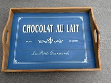 Holztablett Shabby Chic Blau Vintage Deko Tablett mit Griffen 37 cm