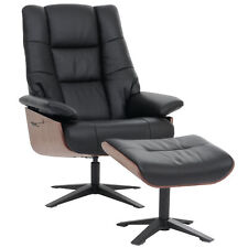B-Ware MCA Relaxsessel + Hocker MCW-N57, Fernsehsessel, Holz Echtleder, schwarz