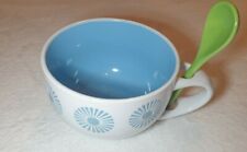 Hellblau und weiß Gänseblümchen Runde Suppentasse mit Löffel.