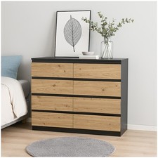 Moderne Kommode mit 8 grifflosen Schubladen Schwarz-Artisaneiche Sideboard HTI-L