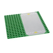 1x Lego Bau Platte 16x16 grün grau bedruckt Straße Streifen Rasen 30225p01