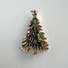Weihnachtsbaum Brosche Emaille & Strass,  Weihnachts Schmuck, Vintage-Sti