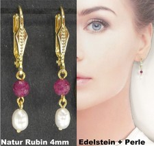 4mm Edelstein Rubin Ohrringe Süßwasserperle Massiv 585 gelb Gold 14 Karat (42