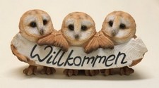 Eulen Willkommen Schild Figur