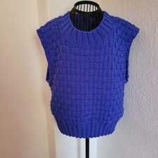 Pullunder Weste Handgestrickt Größe Gr. M BLAU NEU Wolle Merino