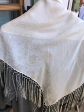 Seidentuch Dirndl Trachten Tuch 75 x 75cm wollweiß reine Seide mit Fransen