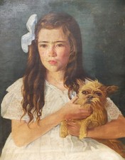 Kinderbild mit Hund    Öl auf Leinwand